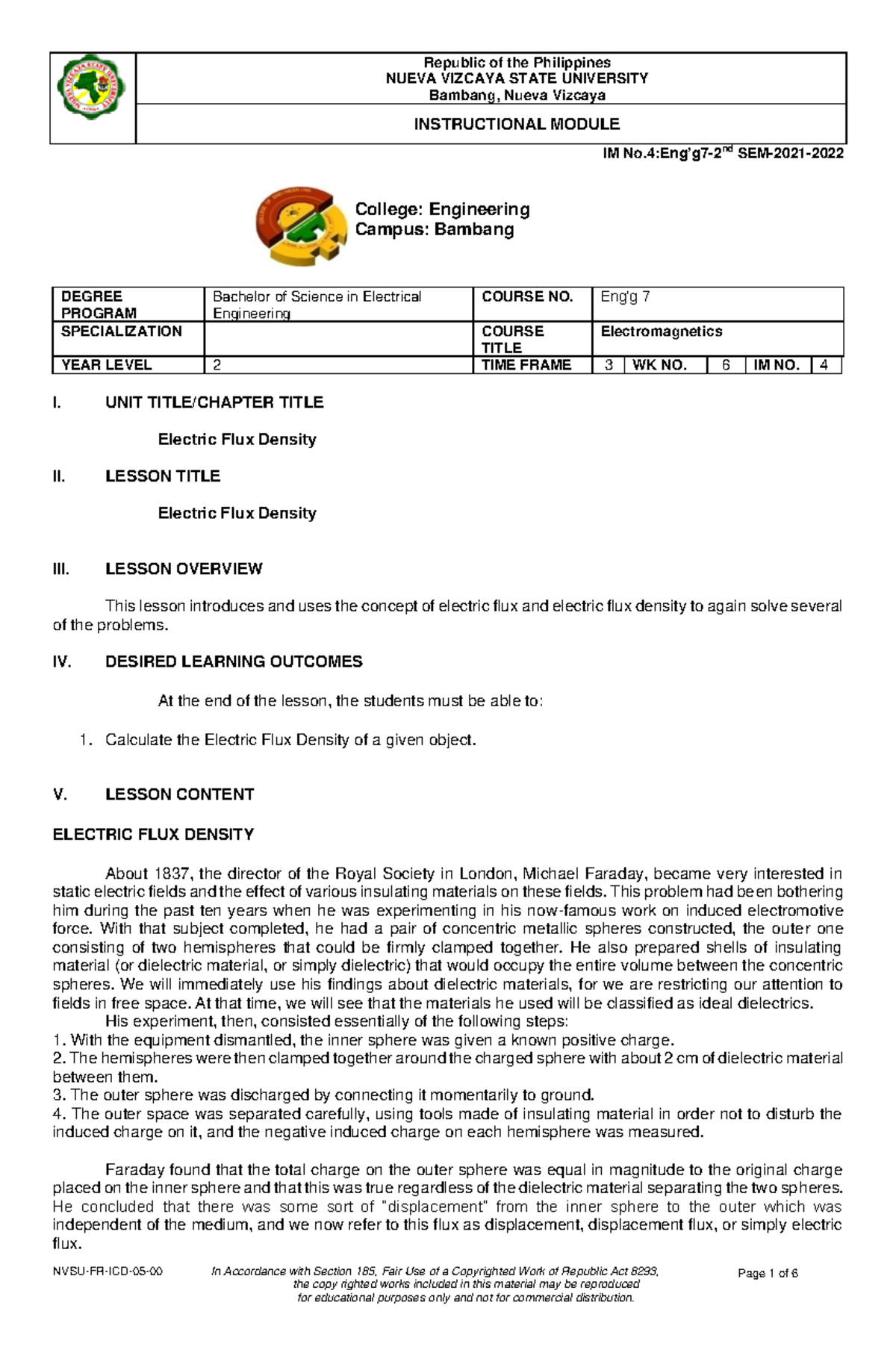 Electromagnetic IM#4 - NUEVA VIZCAYA STATE UNIVERSITY Bambang, Nueva ...