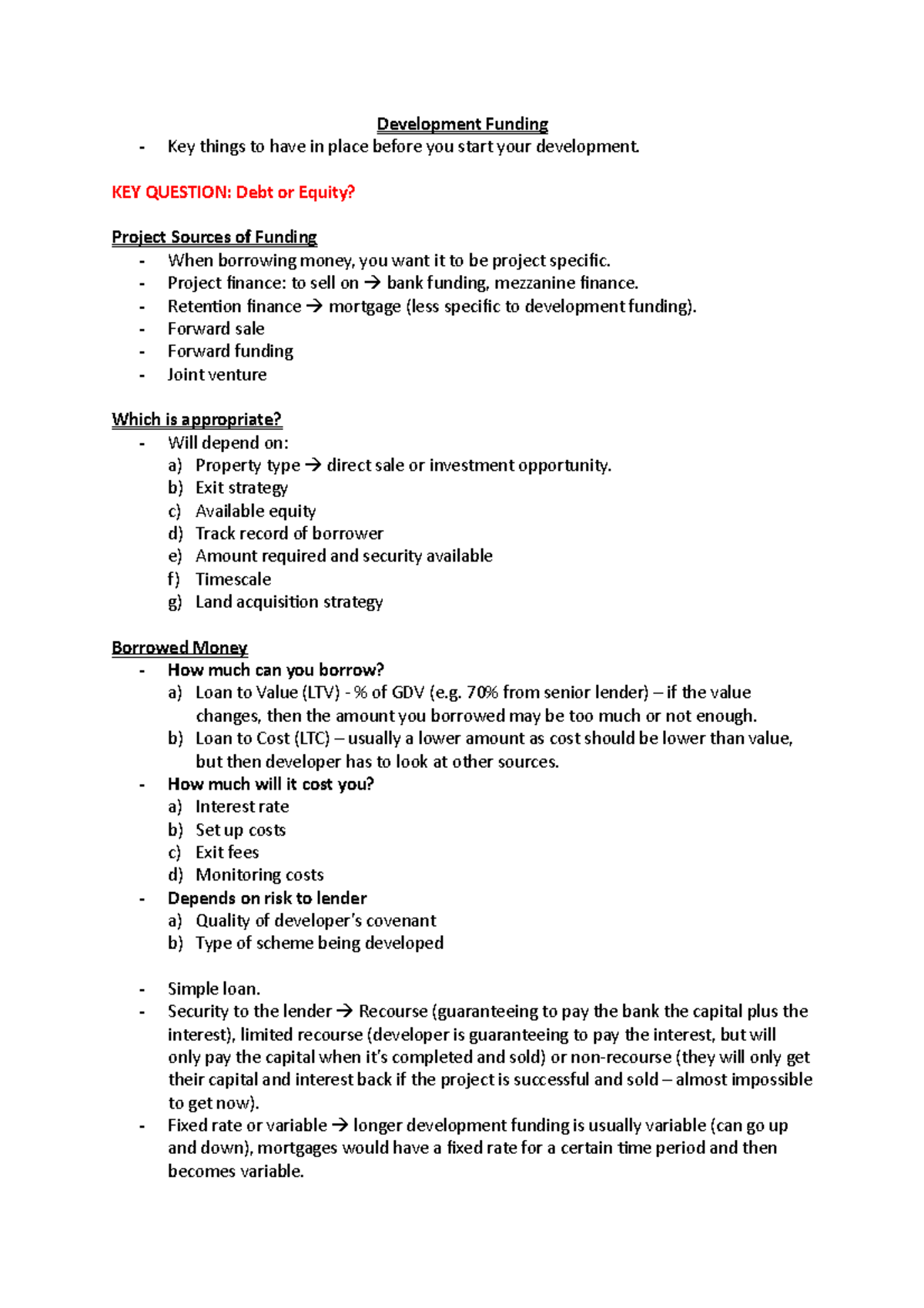 Development Funding - Lecture notes 2 - Development Funding - Key ...