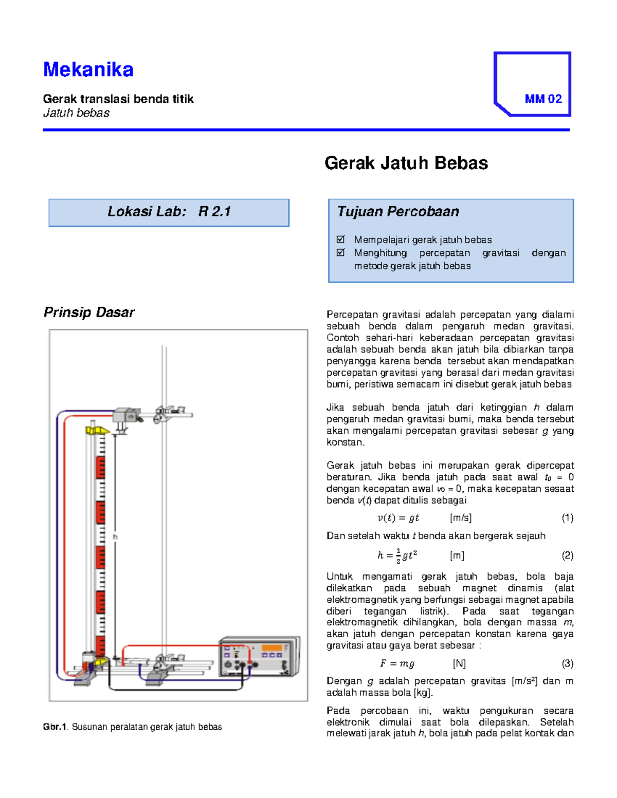 M Gerak Jatuh Bebas Mekanika Gerak Translasi Benda Titik Jatuh