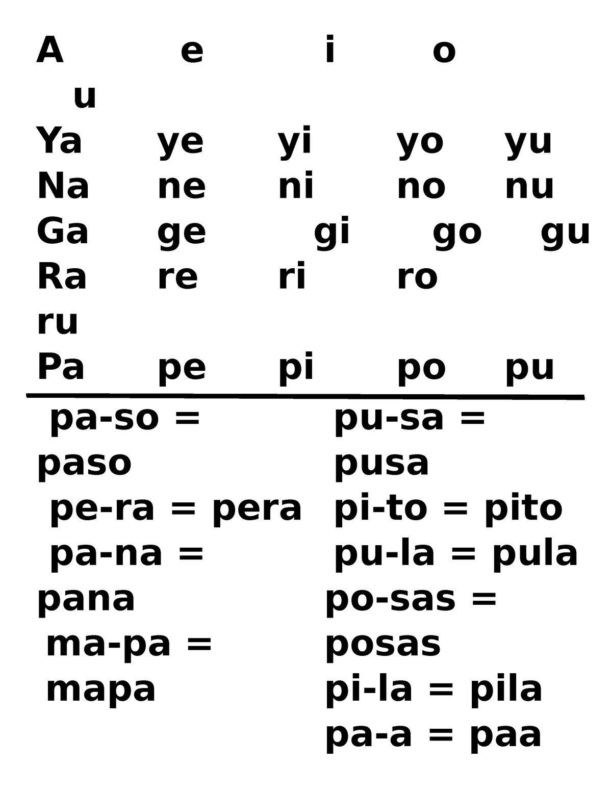 10. Pp - reading materials - A e i o u Ya ye yi yo yu Na ne ni no nu Ga ...