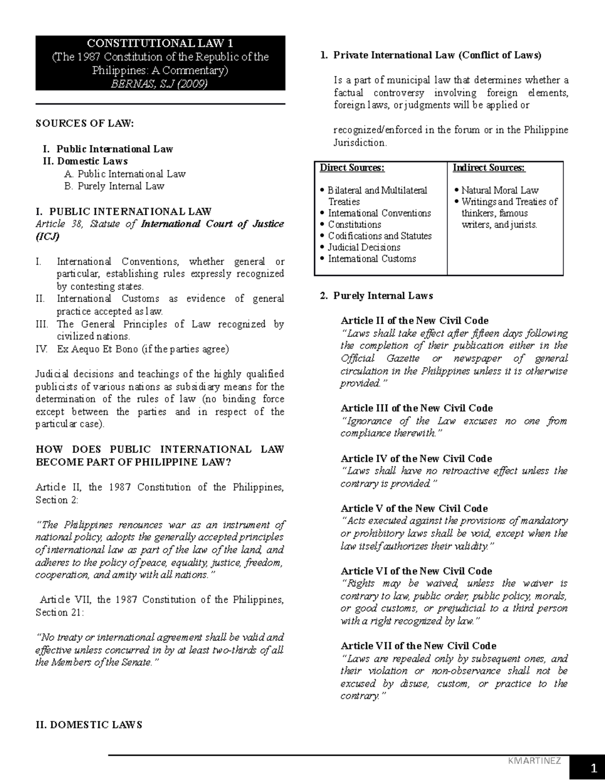 Constitutional Law 1 Notes - KMARTINEZ CONSTITUTIONAL LAW 1 (The 1987 ...