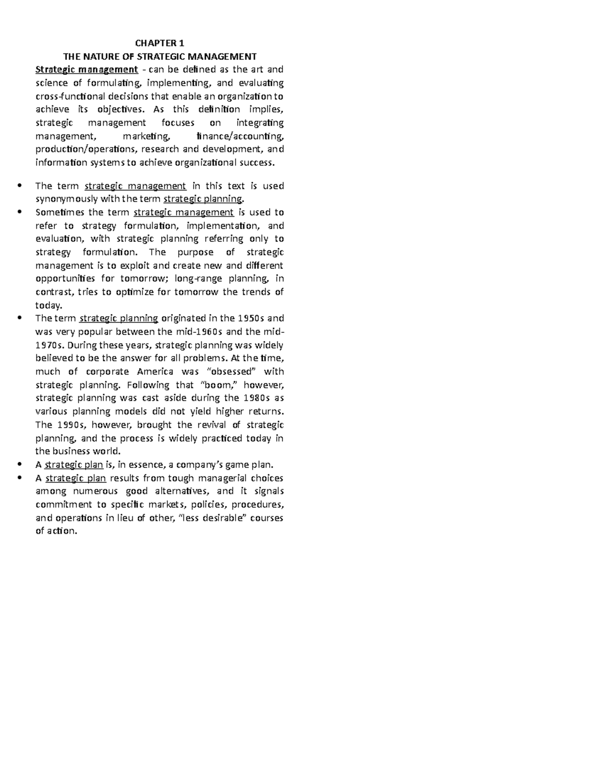 Chapter 1 - nothing - CHAPTER 1 THE NATURE OF STRATEGIC MANAGEMENT ...