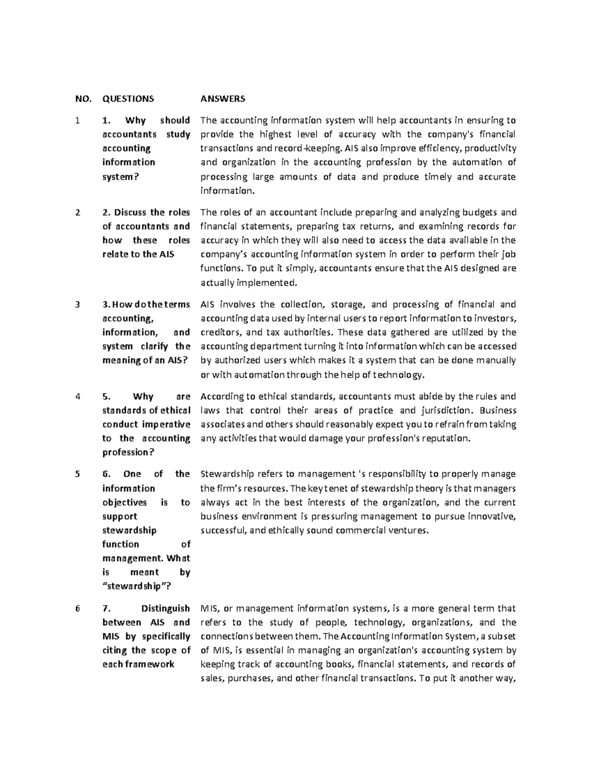 Accounting Information System Reviewer-161-170 - NO. QUESTIONS ANSWERS ...