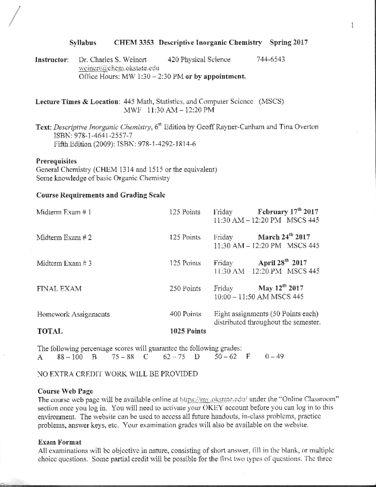 CHEM 3353 Syllabus - Syllabus Instructor: CHEM 3353 Descriptive ...