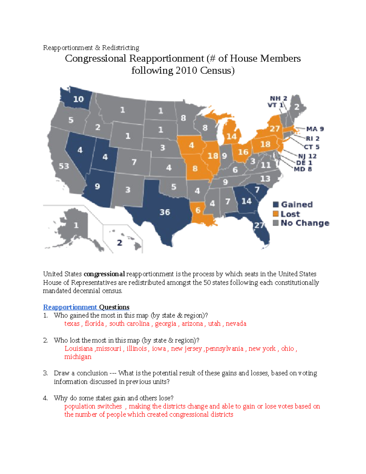 Reapportionment & Redistricting: The Aphg Connection - geptf8x