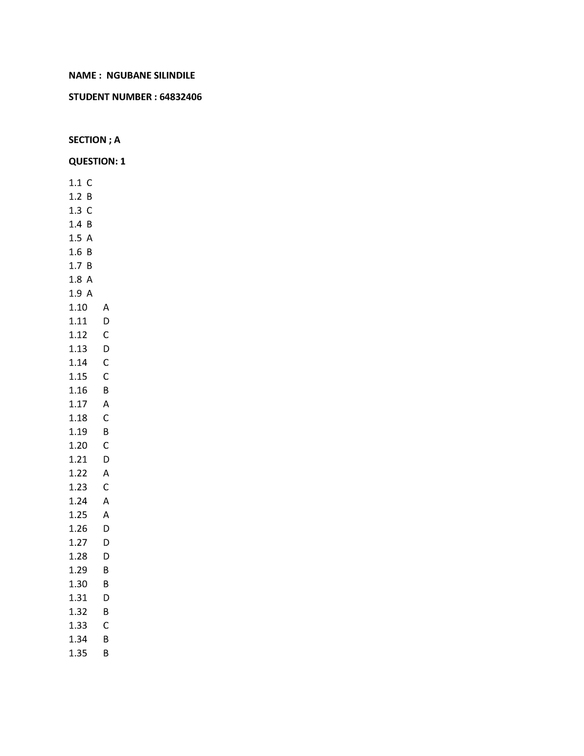 AIS2601 EXAM - Exam Answers - NAME : NGUBANE SILINDILE STUDENT NUMBER ...