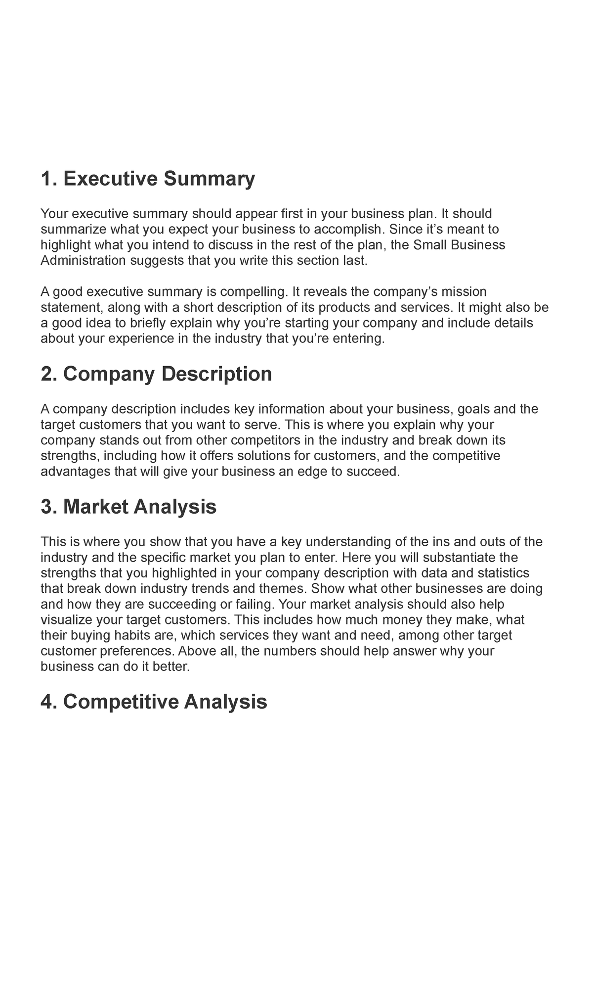 Business Plan - Work - 1. Executive Summary Your Executive Summary 