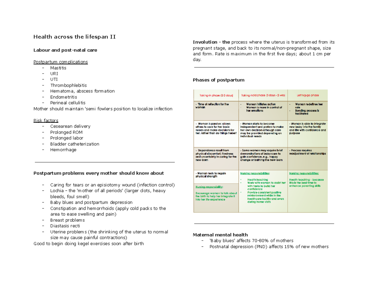 Health Across the Lifespan Year 2 Nursing - Health across the lifespan ...