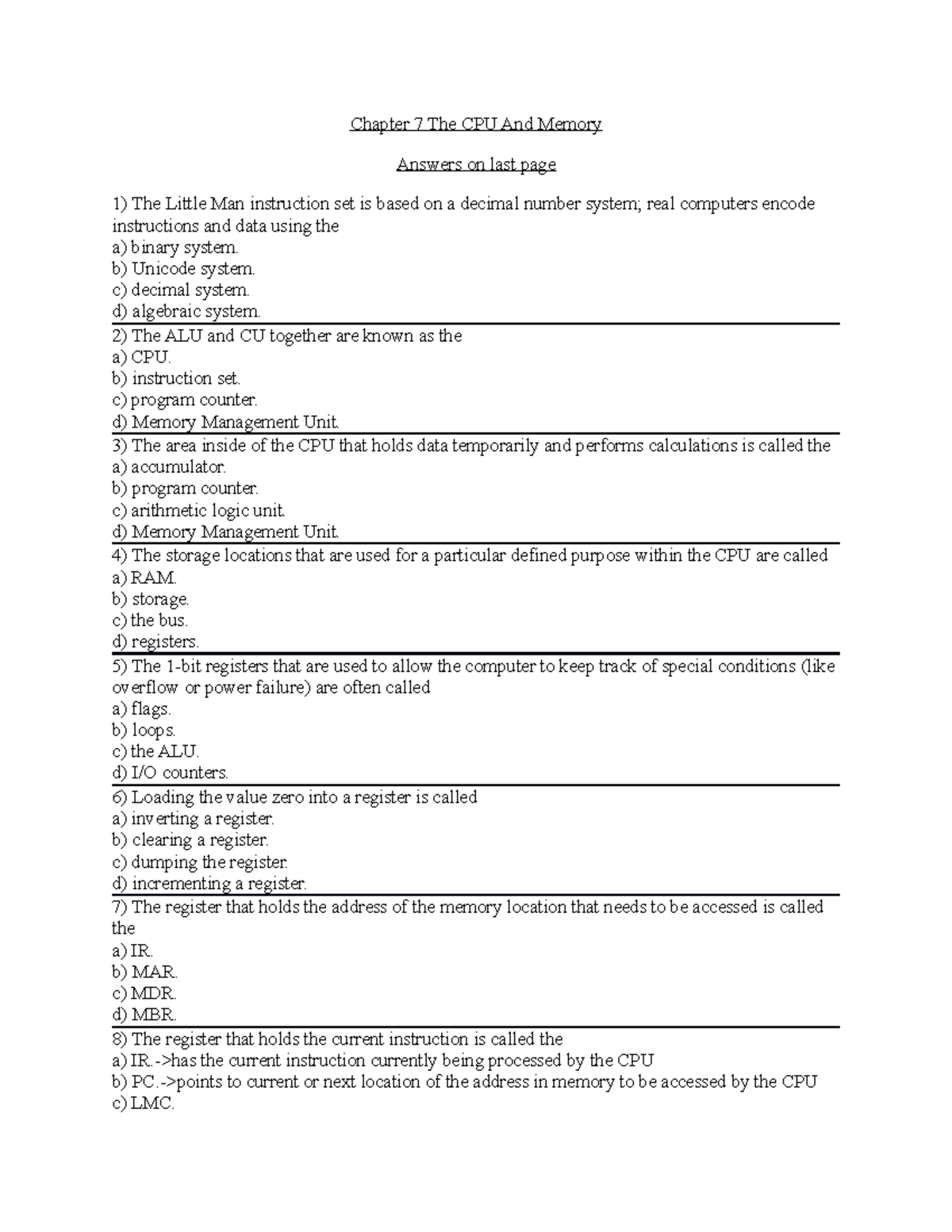 Chapter seven practices- object oriented - Chapter 7 The CPU And Memory ...