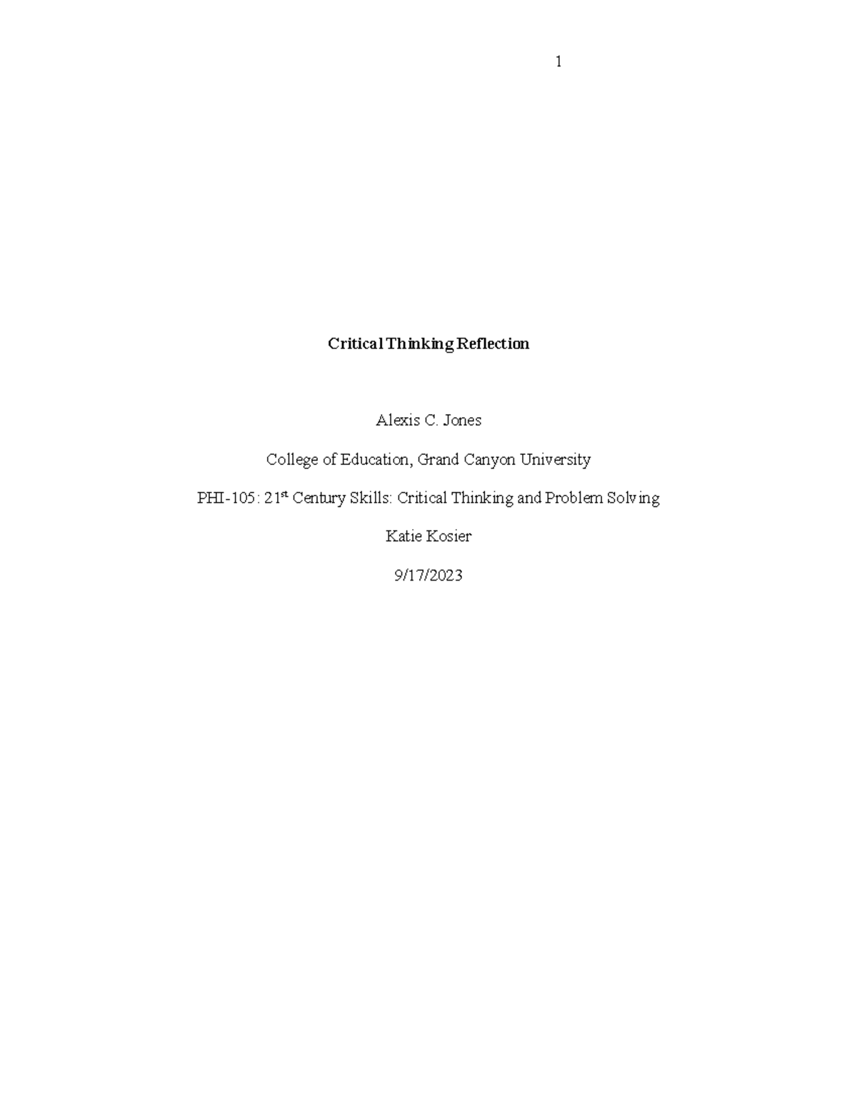 critical thinking reflection gcu