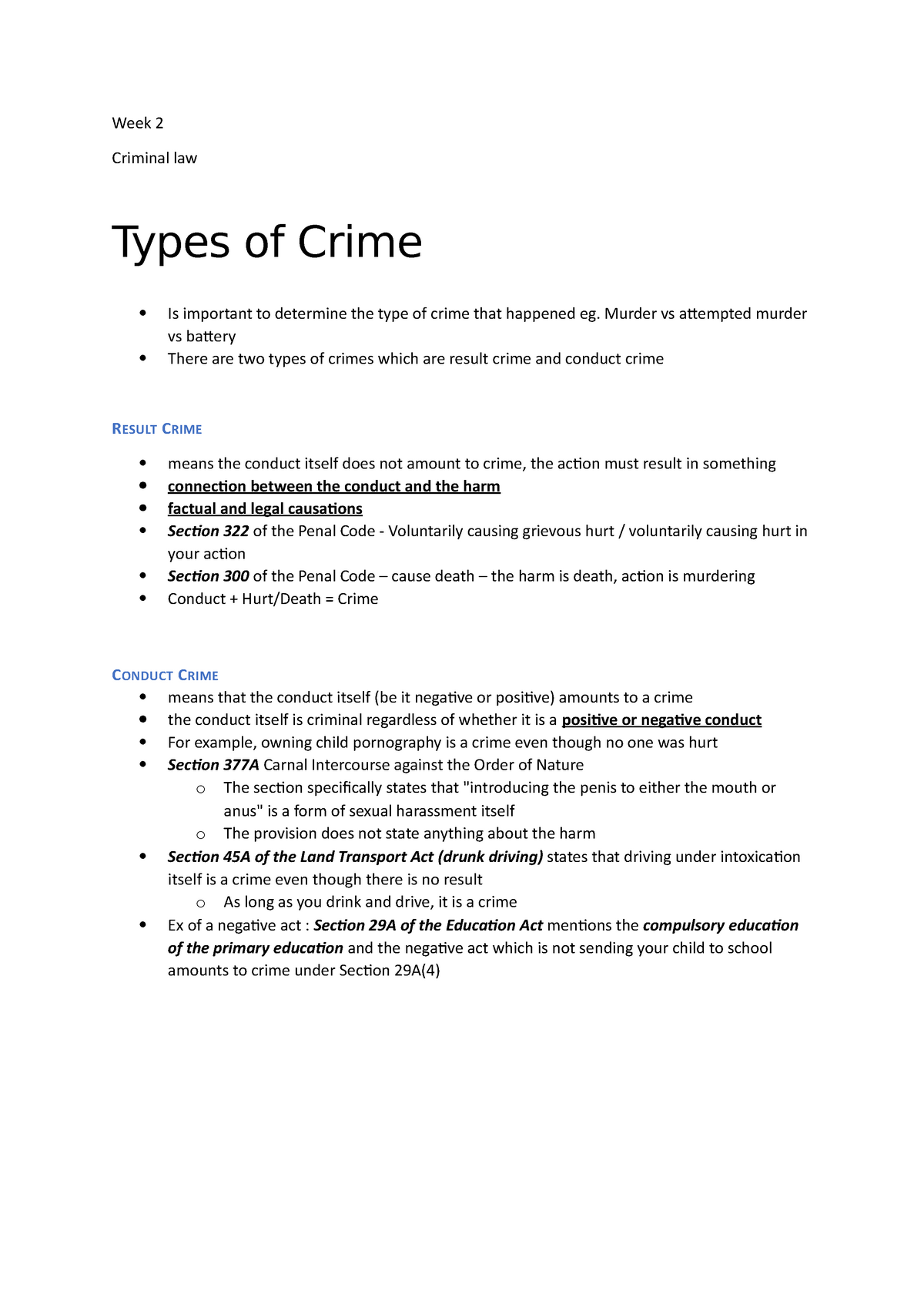 Week 2 Lecture Notes - Week 2 Criminal Law Types Of Crime Is Important ...