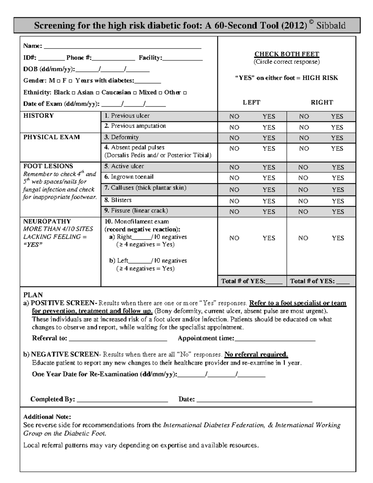 NRSG259 Diabetic foot screening tool - Screening for the high risk ...