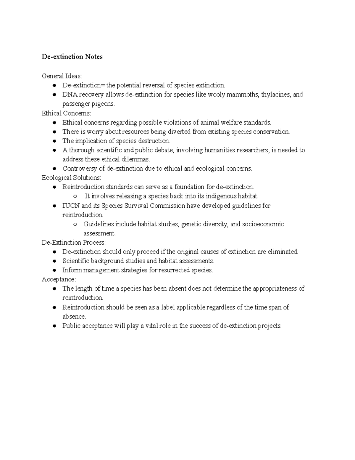 De-extinction Notes w/ Dr. May - De-extinction Notes General Ideas: De ...