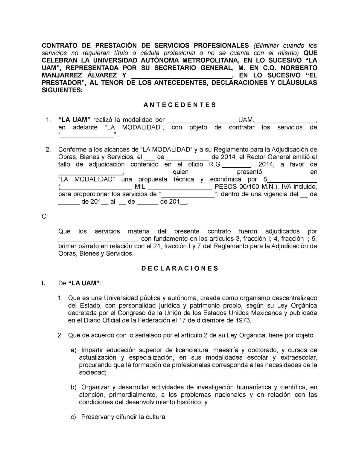 Contrato Prestacion De Servicios Profesionales 2014 Contrato De