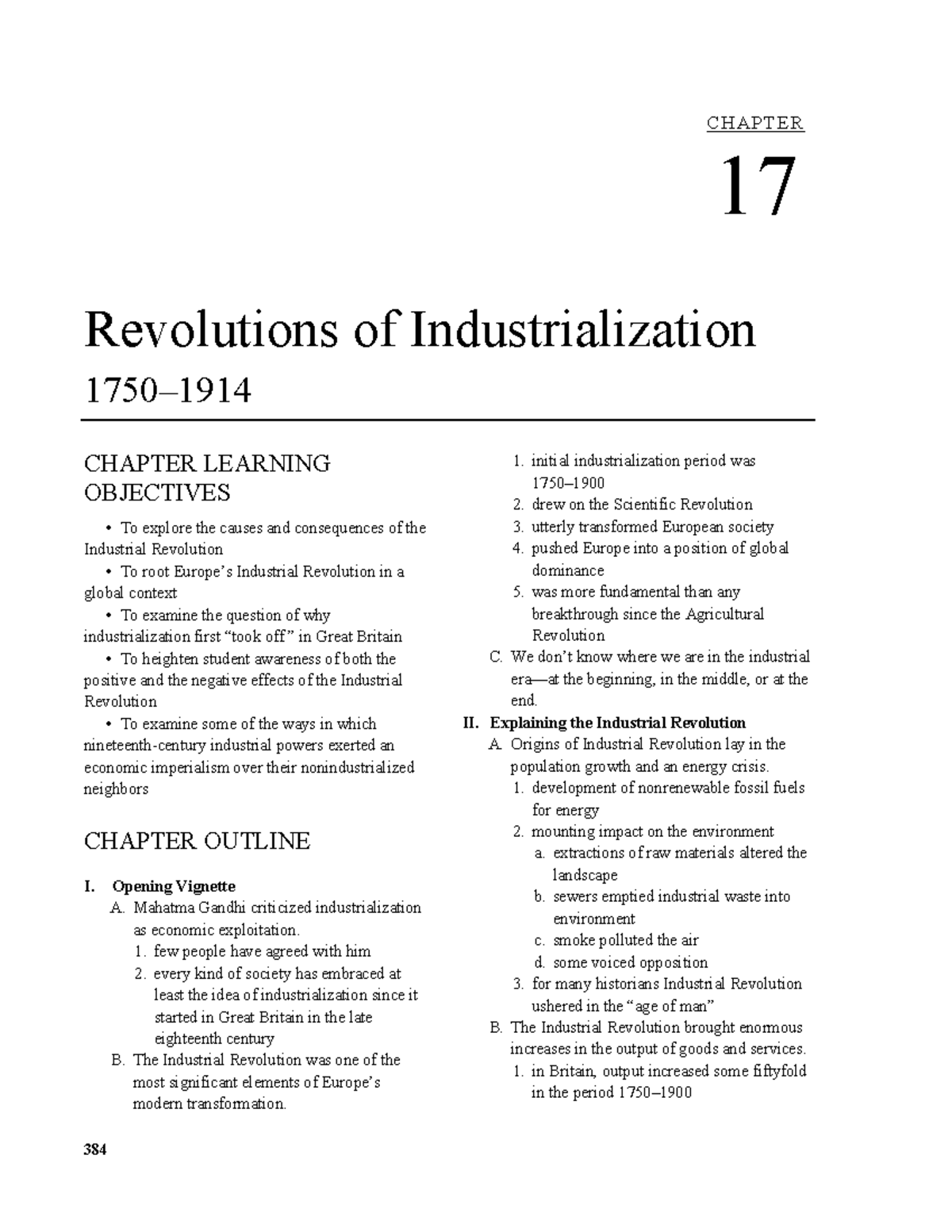 Chapter 17 II-END - 384 CHAP TE R 17 Revolutions Of Industrialization ...