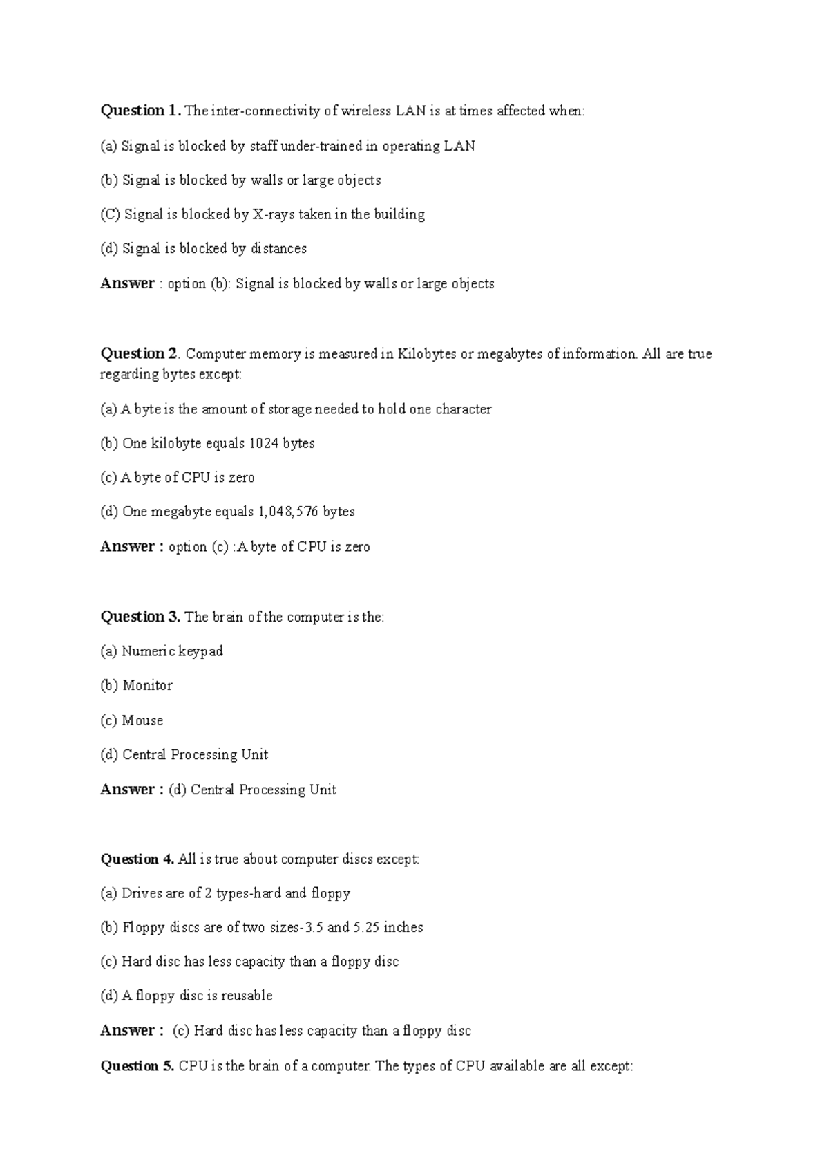 HMIS - MCQ - Question 1. The inter-connectivity of wireless LAN is at ...