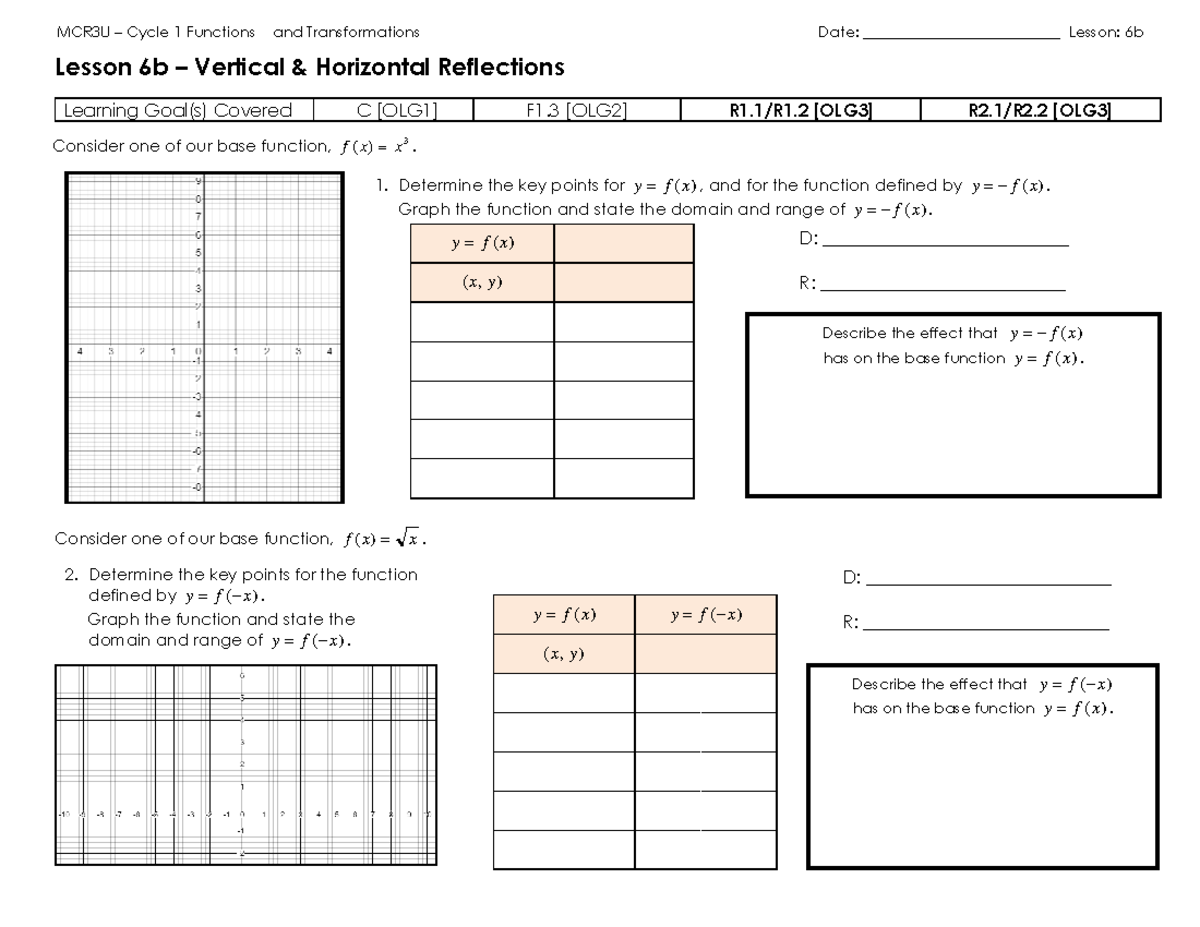 C1 - 6b - Transformations - Reflections Lesson - MCR3U – Cycle 1 ...