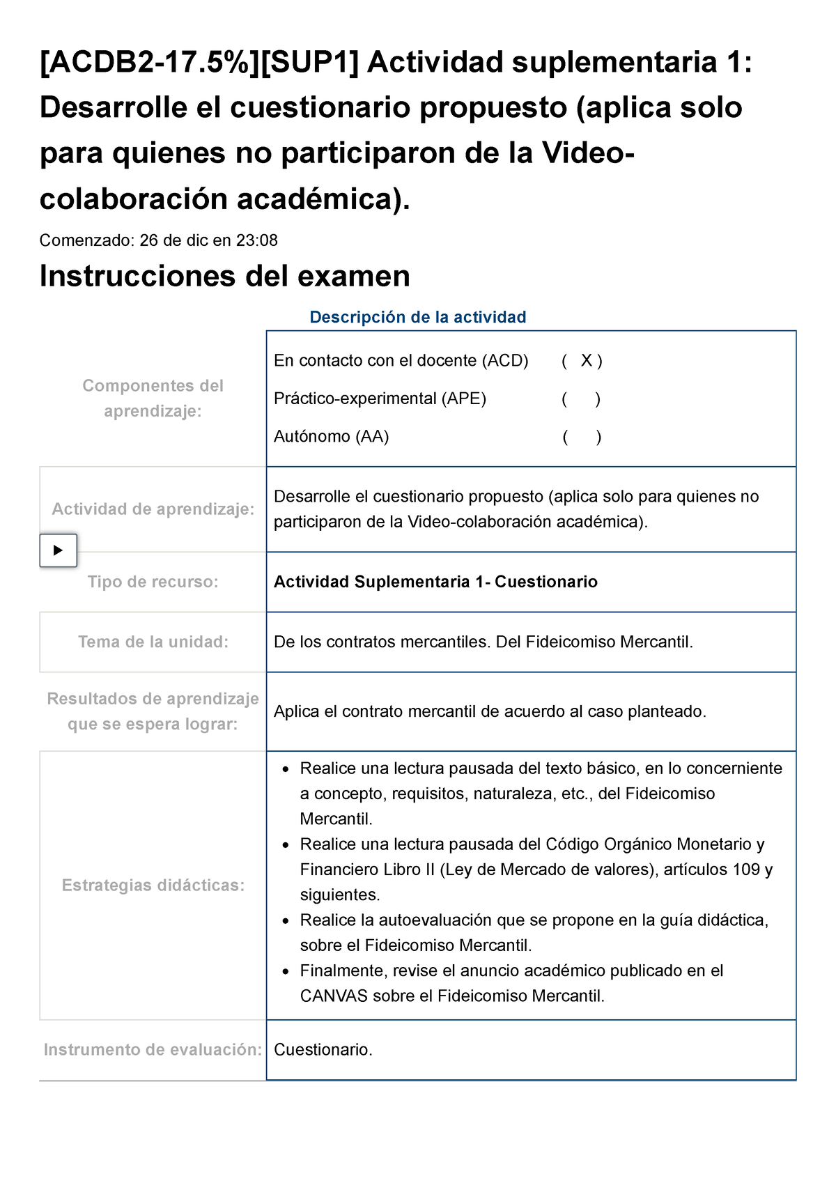 Actividad Suplementaria 1 Derecho Mercantil Desarrolle El Cuestionario ...