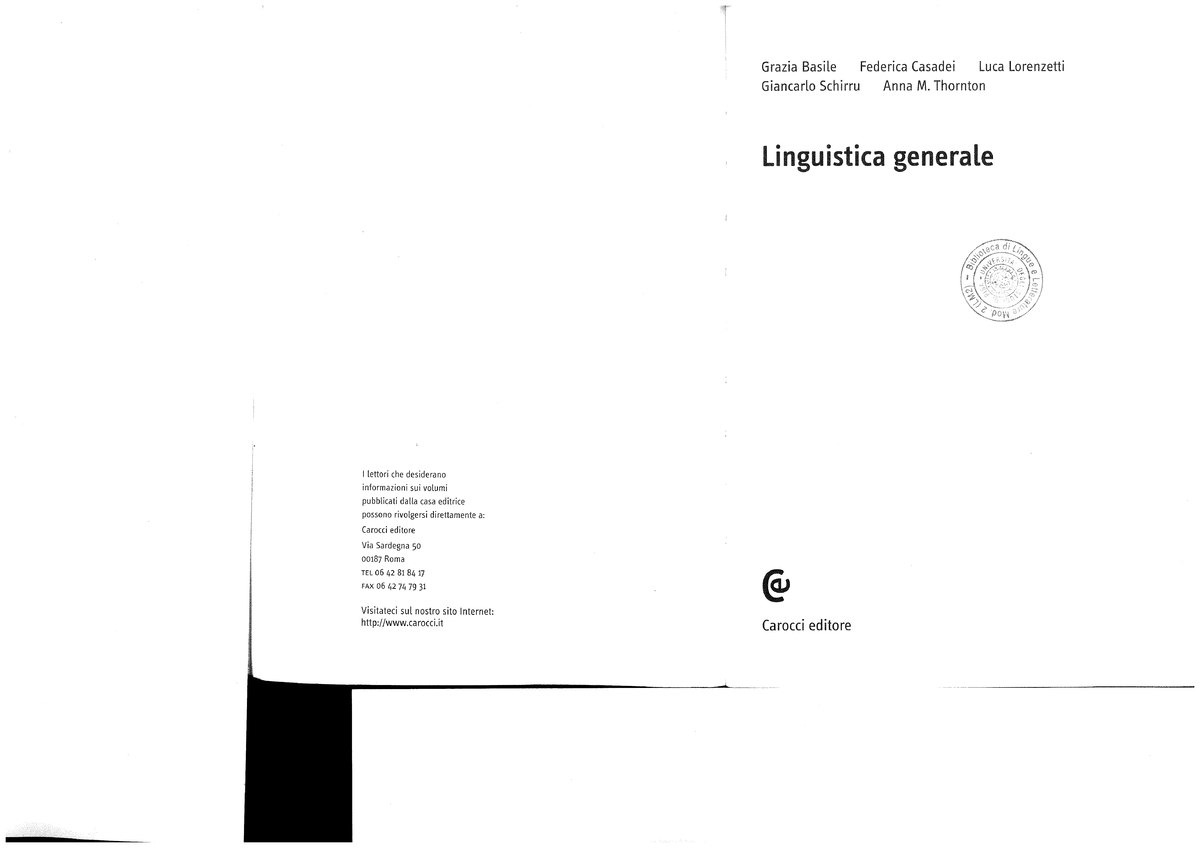 Linguistica generale by Federica Casadei, Luca Lorenzetti, Giancarlo ...