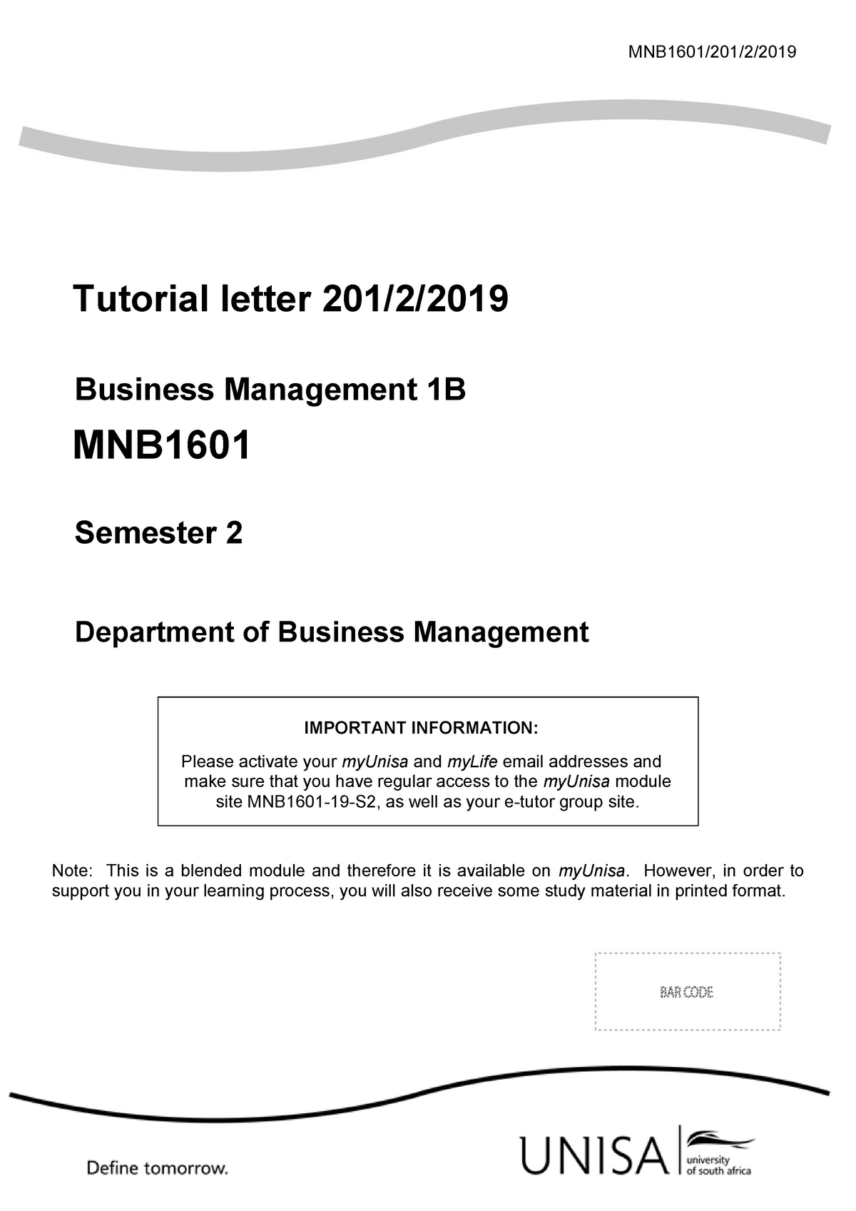 MNB TL 201 2019 - Tutorial Letter With Answers To Assignments - MNB1601 ...