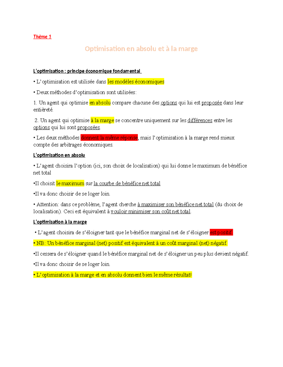 Thème 1 - note de cours personnel - Thème 1 Optimisation en absolu et à ...