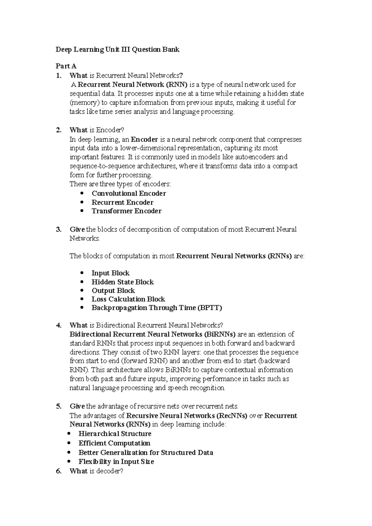 Deep learning unit 3 additional question - Deep Learning Unit III ...