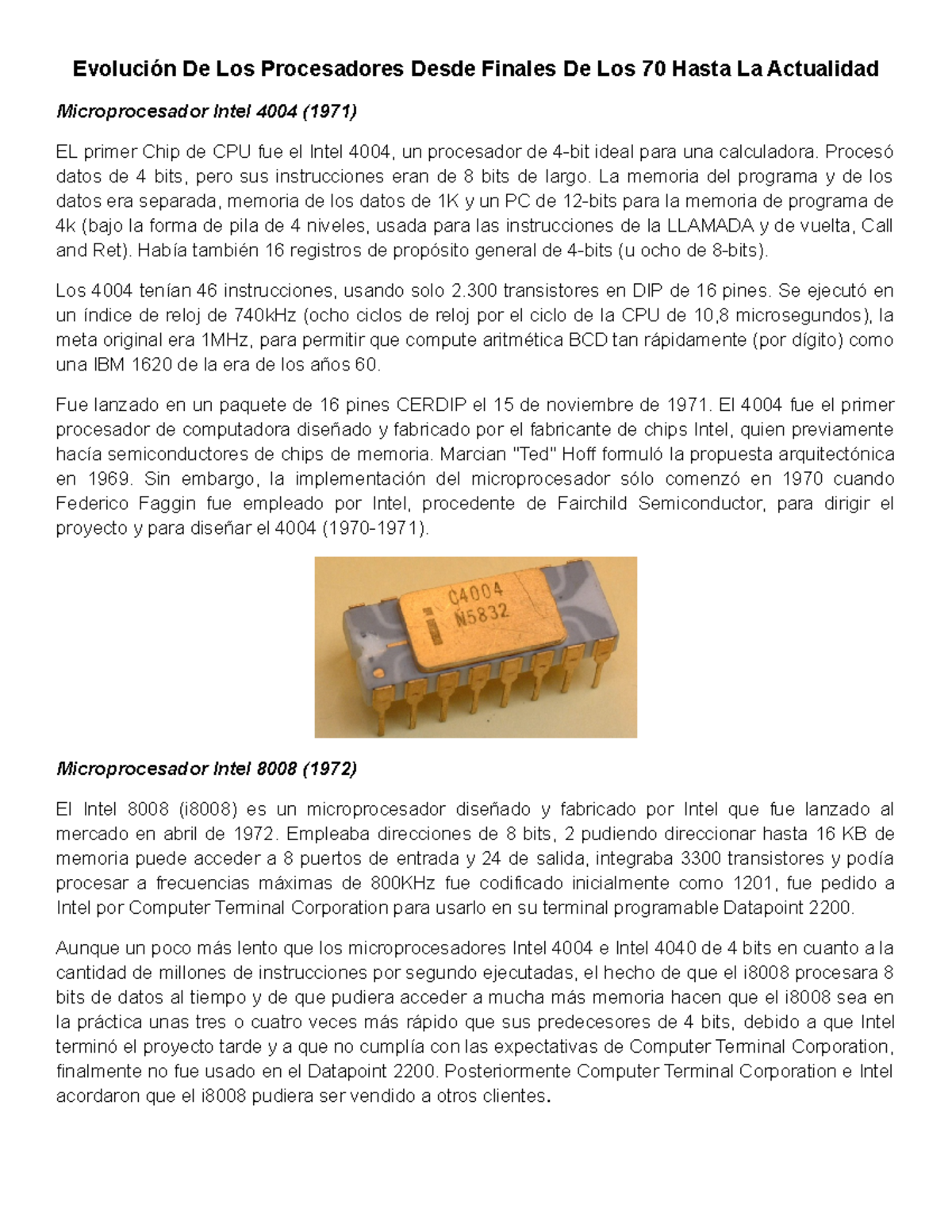 Evolución De Los Procesadores Desde Finales De Los 70 Hasta La Actualidad Procesó Datos De 4