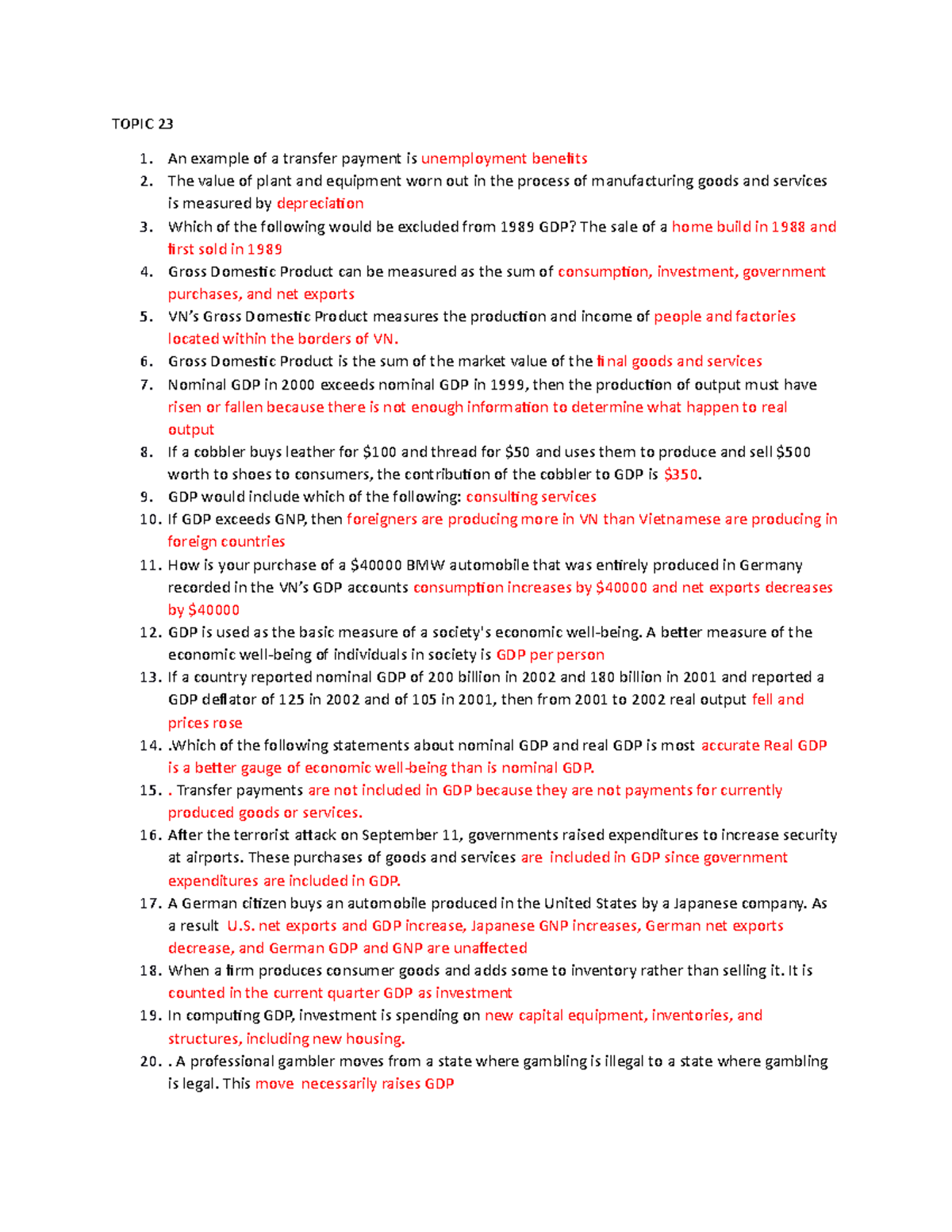 Multiple Choice Macroeconomic from chapter 2528 TOPIC 23 An example