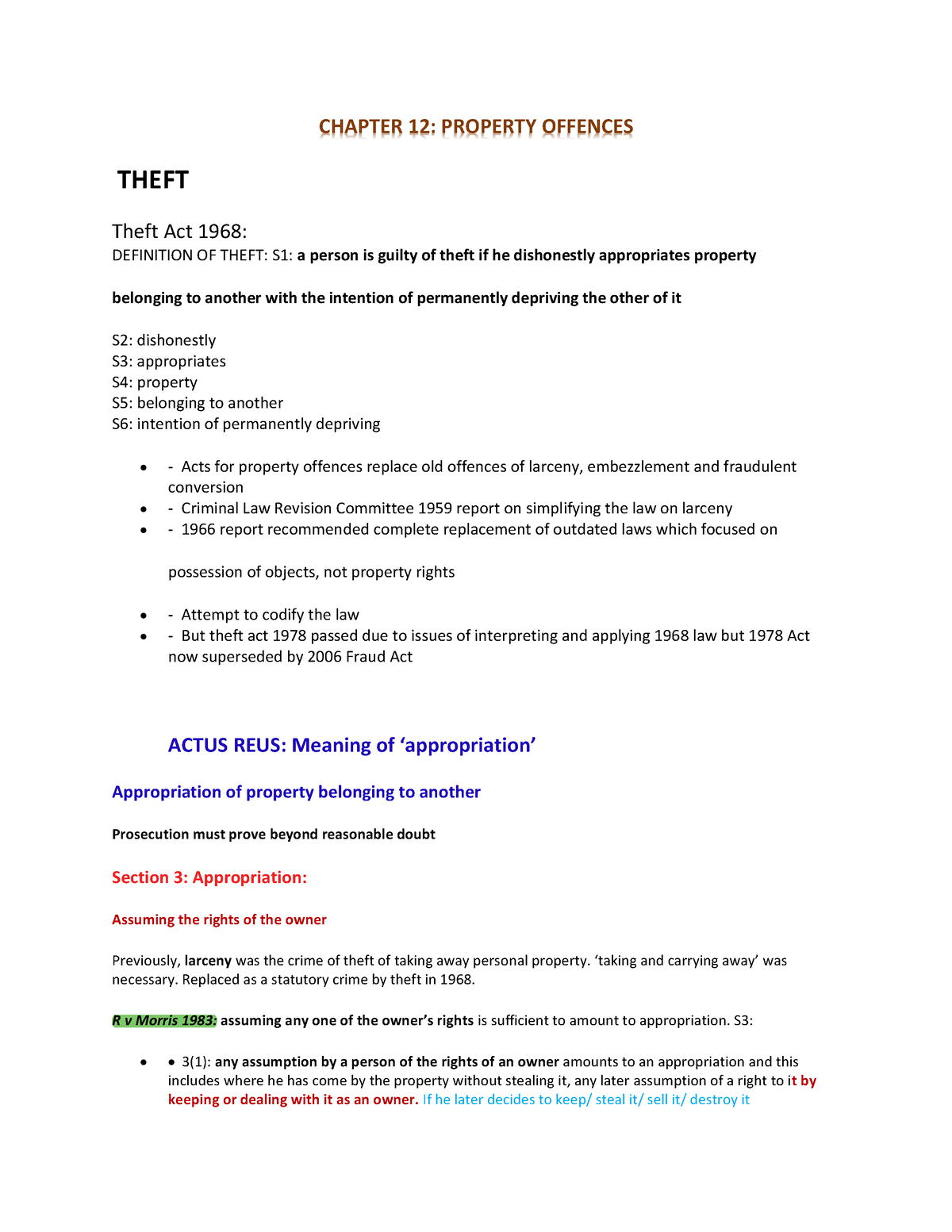 Property Offences - Theft, Burglary,fraud Altogether With Cases ...