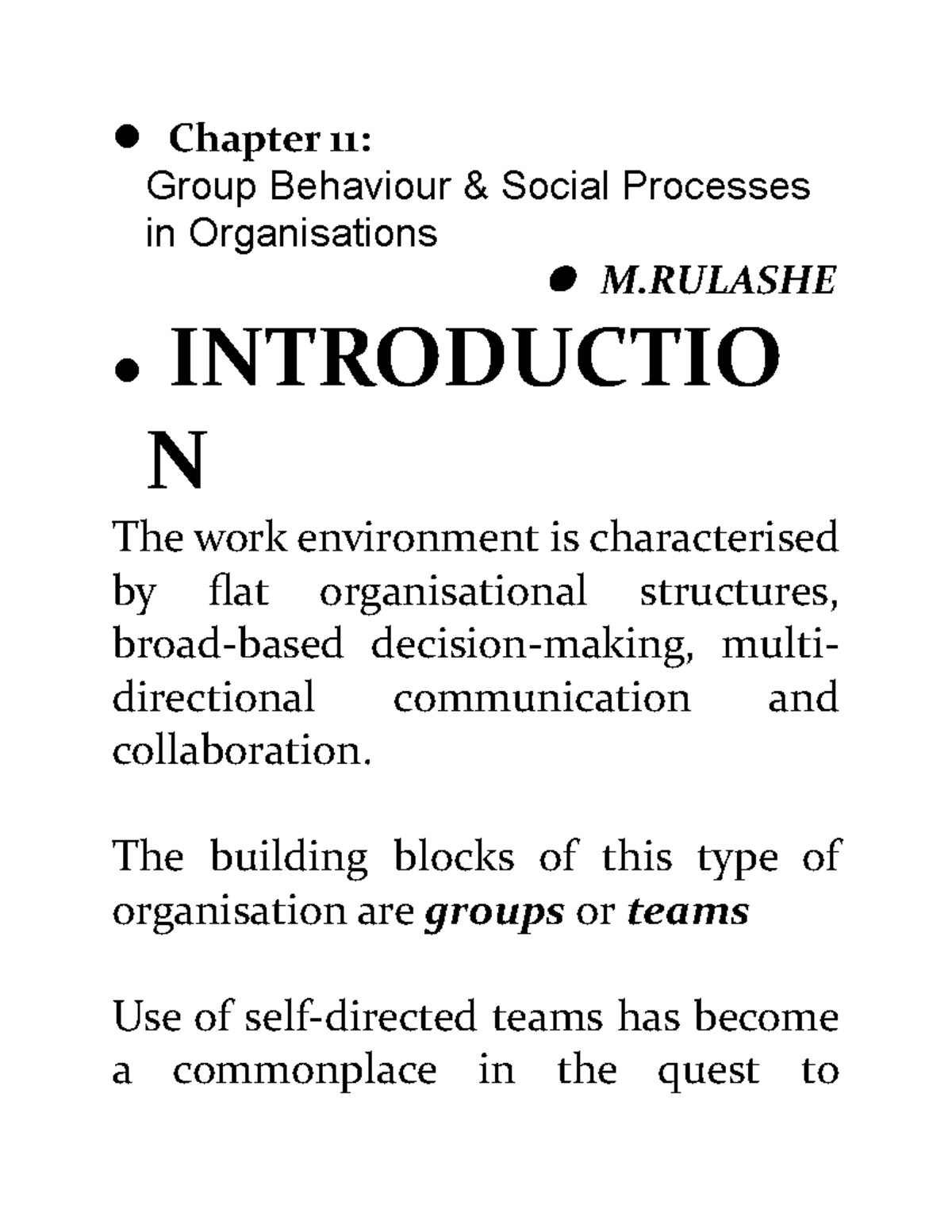 Chapter 11 - Lecture Notes Group Behaviour And Social Processes In ...