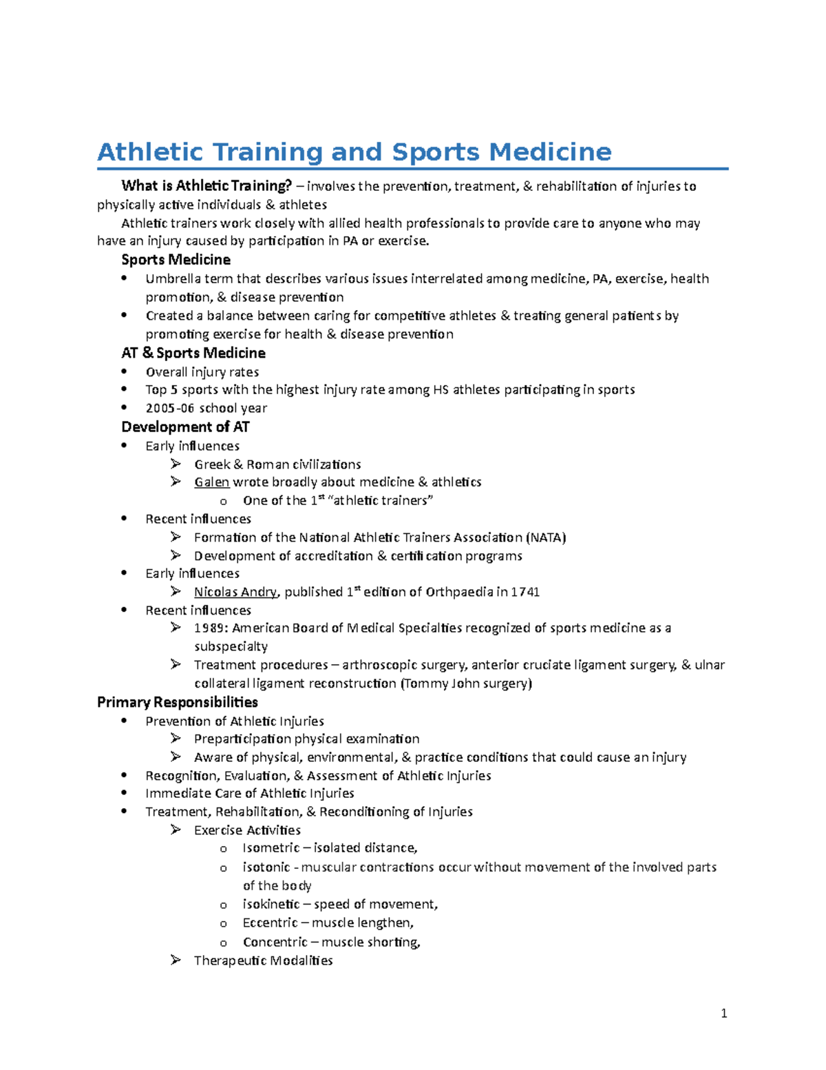 Athletic Training and Sports Medicine, Chapter 8 Sports Medicine