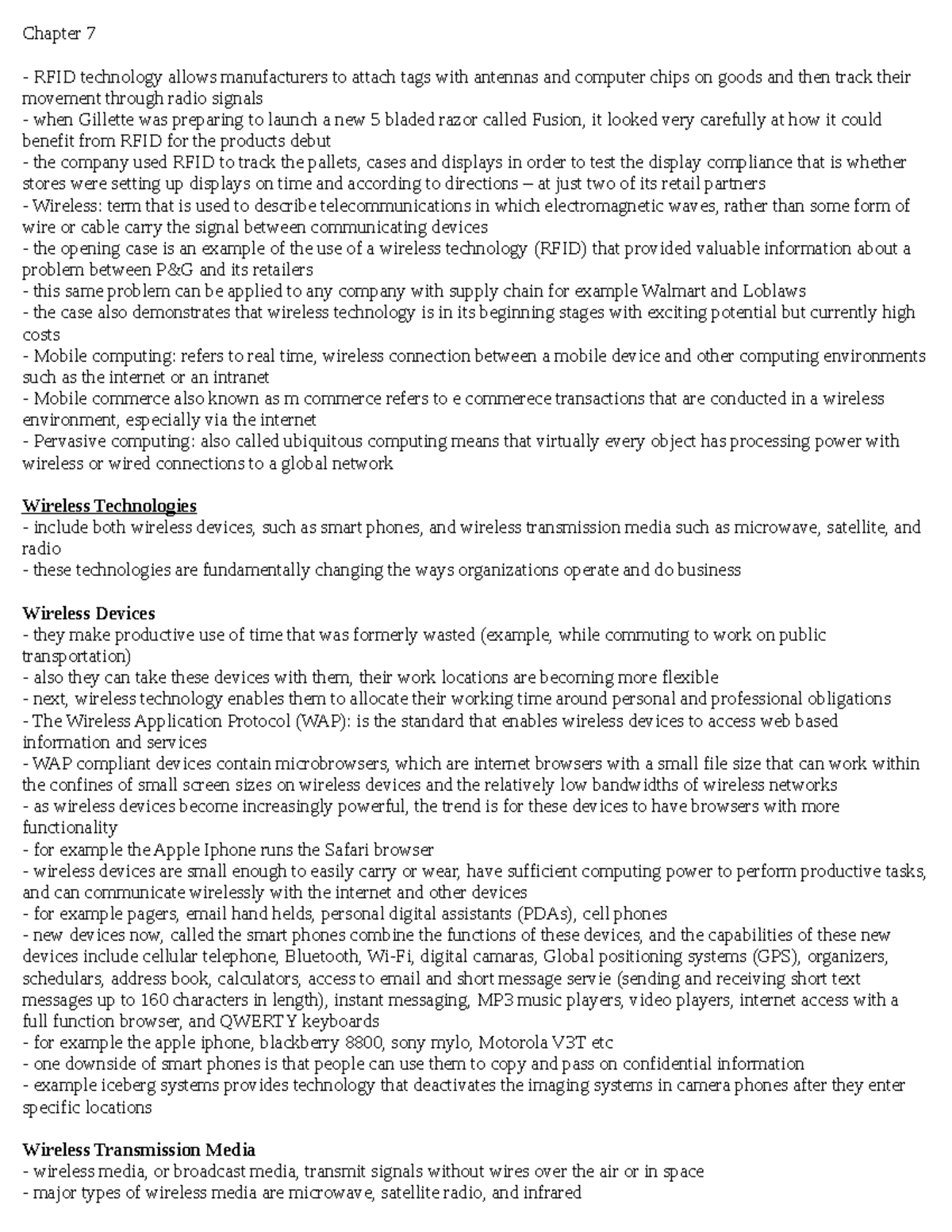 Chapter 7 Notes - Chapter 7 RFID technology allows manufacturers to ...