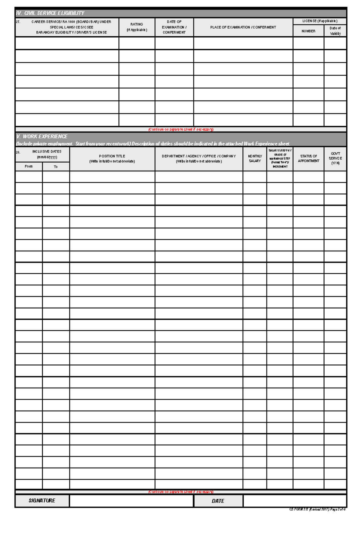 CS Form No. 212 Personal Data Sheet - Excel Format 2 - 27. NUMBER Date ...