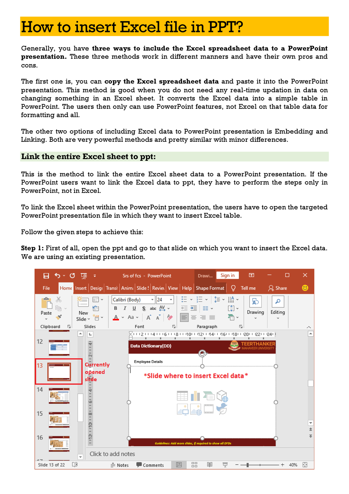 05. Power Point Notes - Descriptive - How to insert Excel file in PPT ...