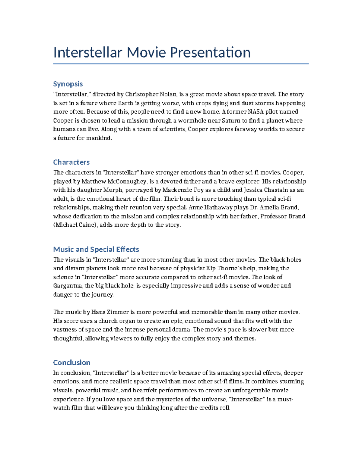 Interstellar Presentation - Interstellar Movie Presentation Synopsis ...