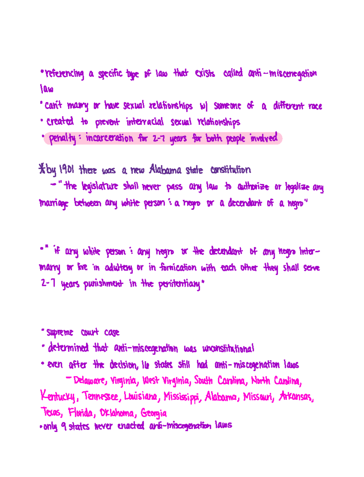 Nov 11 Lecture Notes Alabama Penal Code 1866 referencing a specific