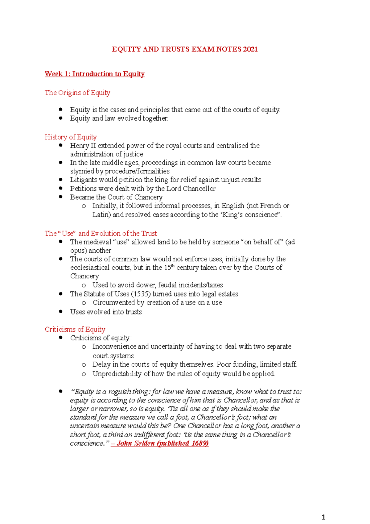 Equity AND Trusts EXAM Notes 2021 - EQUITY AND TRUSTS EXAM NOTES 2021 ...