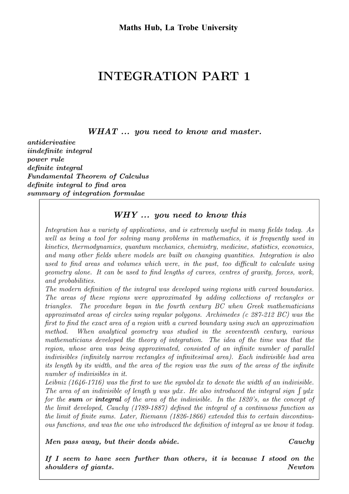 Integration Part 1 2023 Maths Latrobe Maths Hub La Trobe University