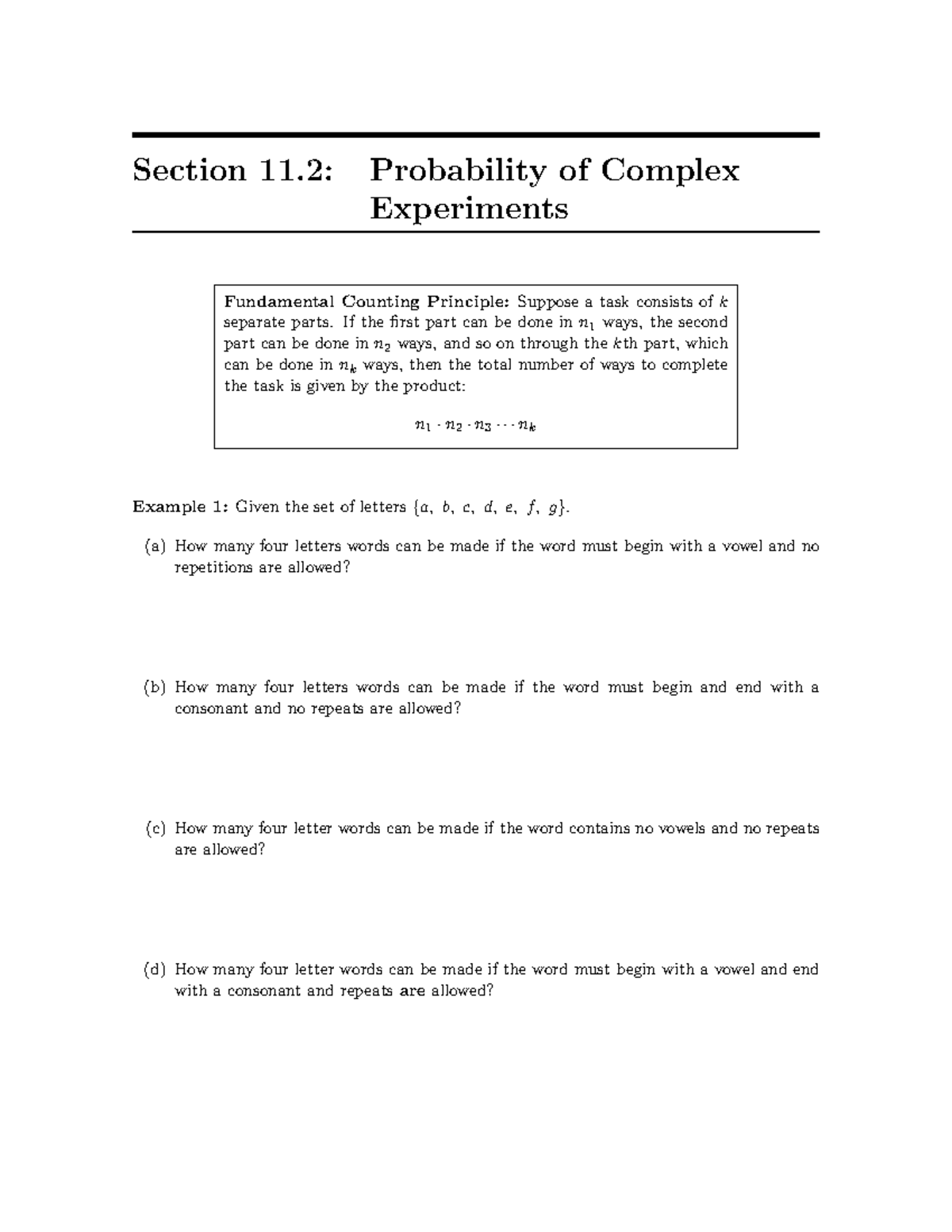 Probability of Complex Experiments - Experiments Fundamental Counting ...