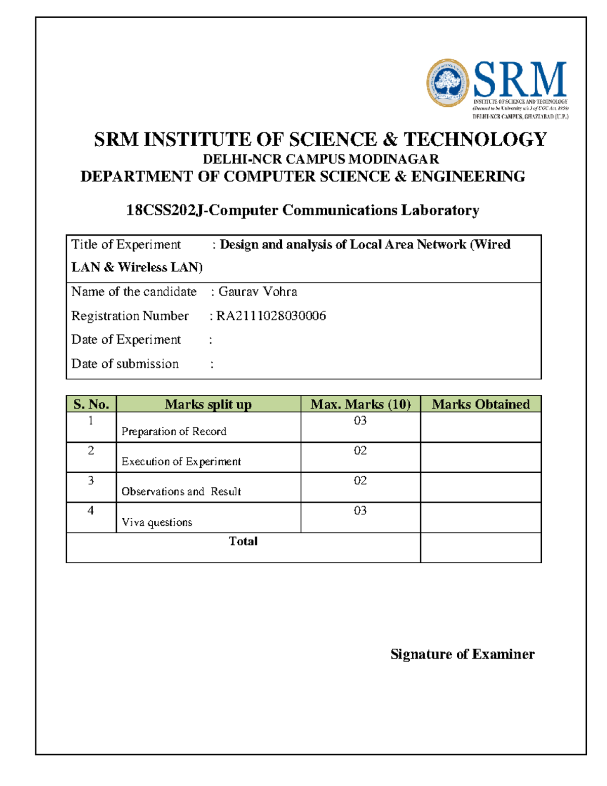 2 pages on both sides of page computer communication SRM INSTITUTE OF