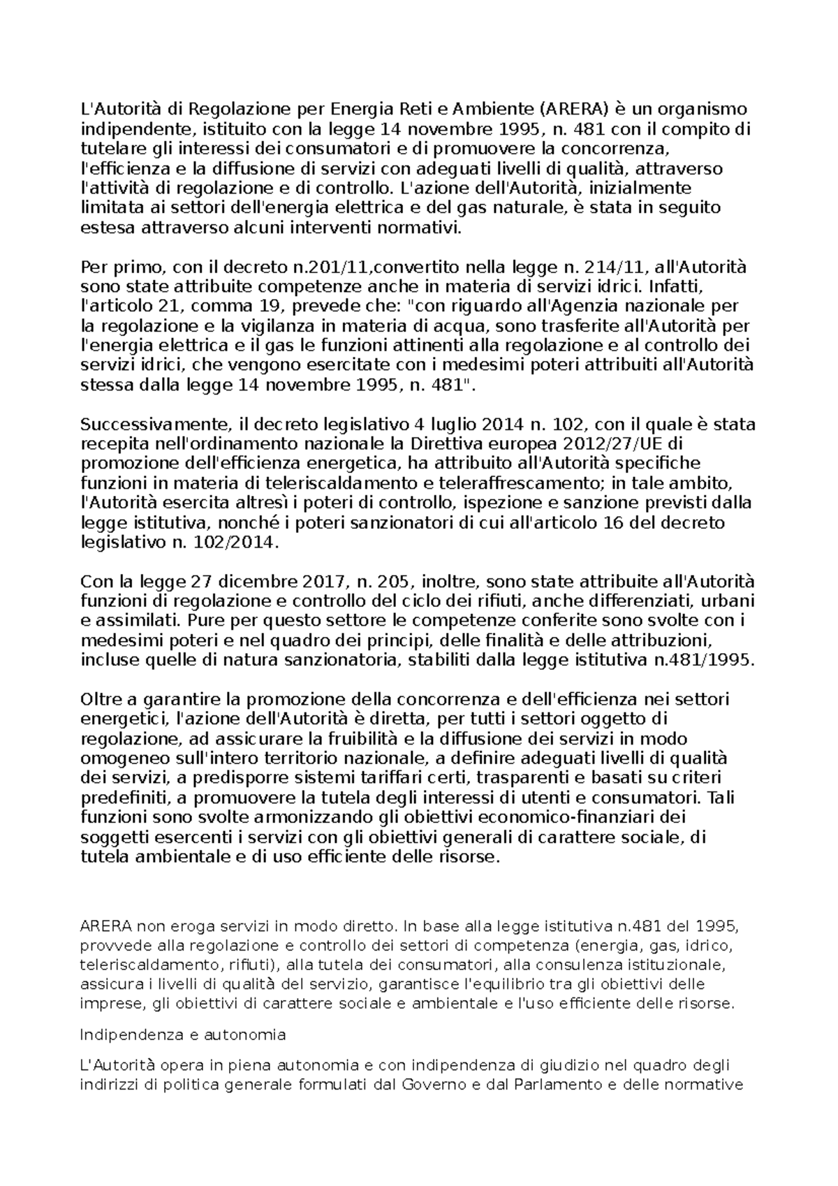 Aeegsi liberalizzazione L'Autorità di Regolazione per Energia Reti