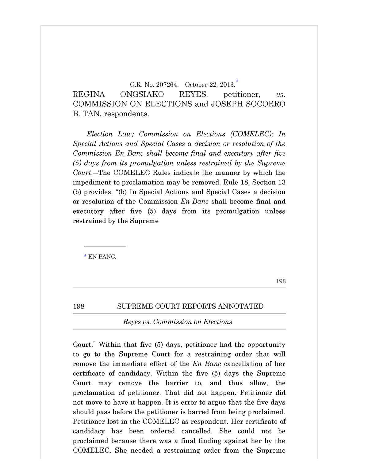 Regina Ongsiako Reyes Vs. Commission On Elections, G.R. No. 207264 ...