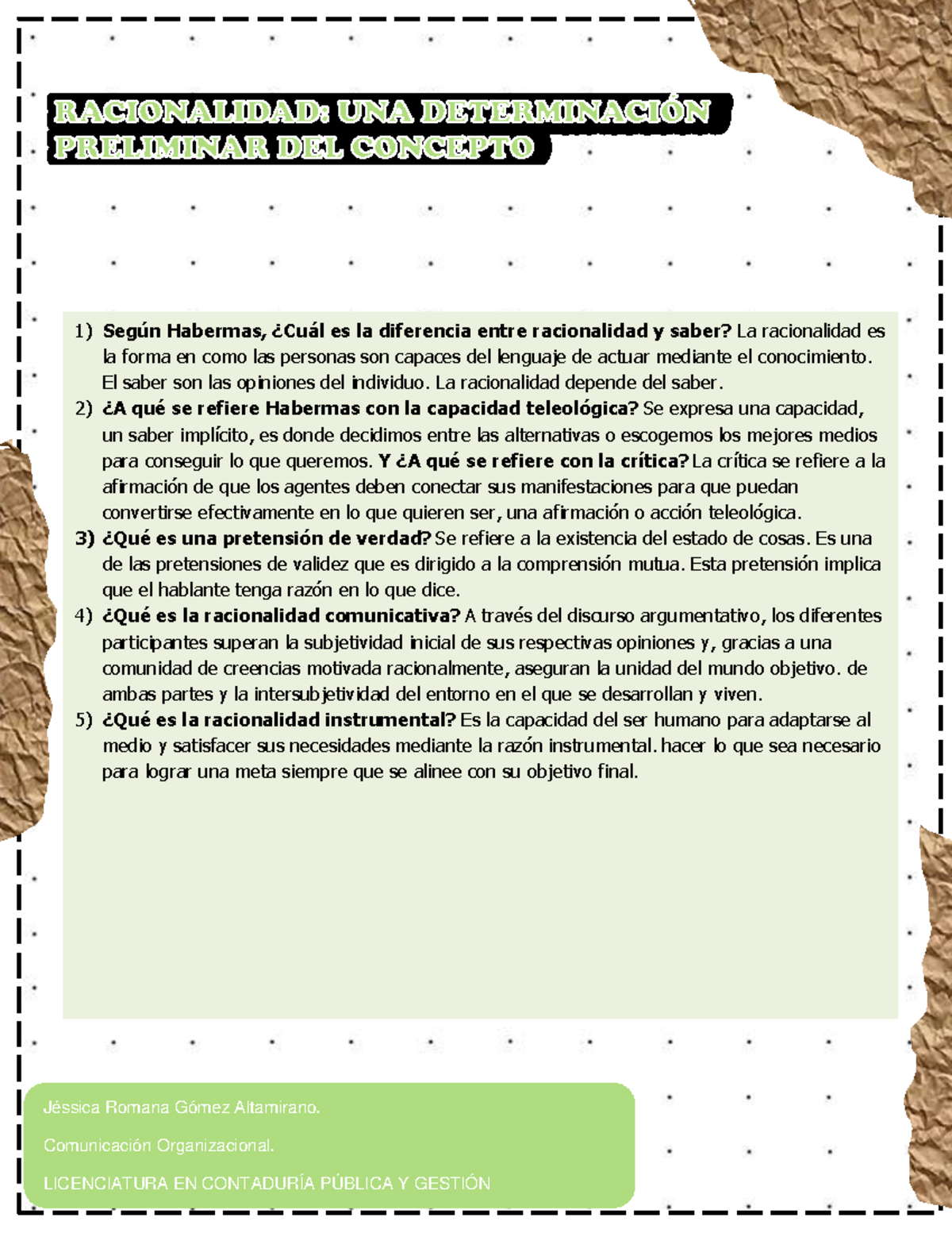 UNA Determinación Preliminar DEL Concepto - RACIONALIDAD: UNA ...