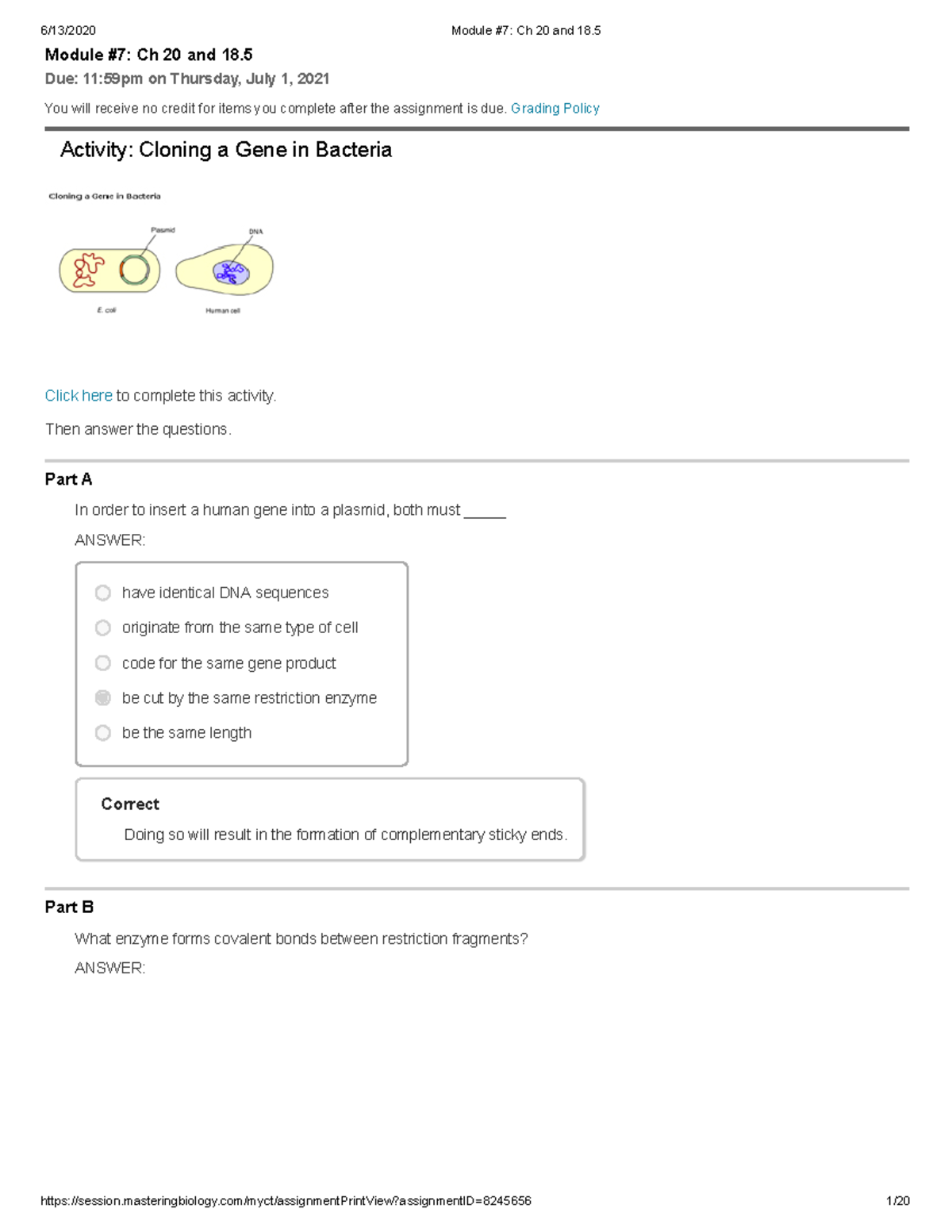 FINAL 07 2020, questions and answers - Module #7: Ch 20 and 18. Due: 11 ...
