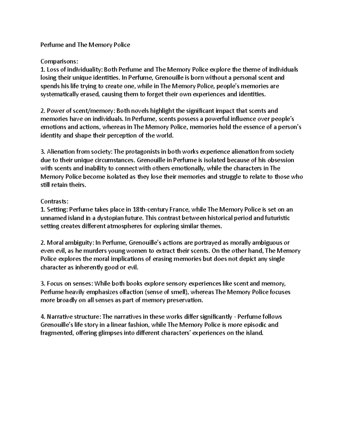 Compariosns - Comparison notes on two texts that we had to study ...