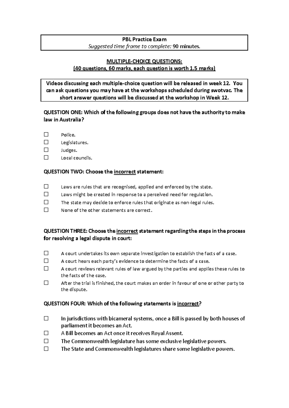 Practice Exam - Clean - Practise exam - PBL Practice Exam Suggested ...