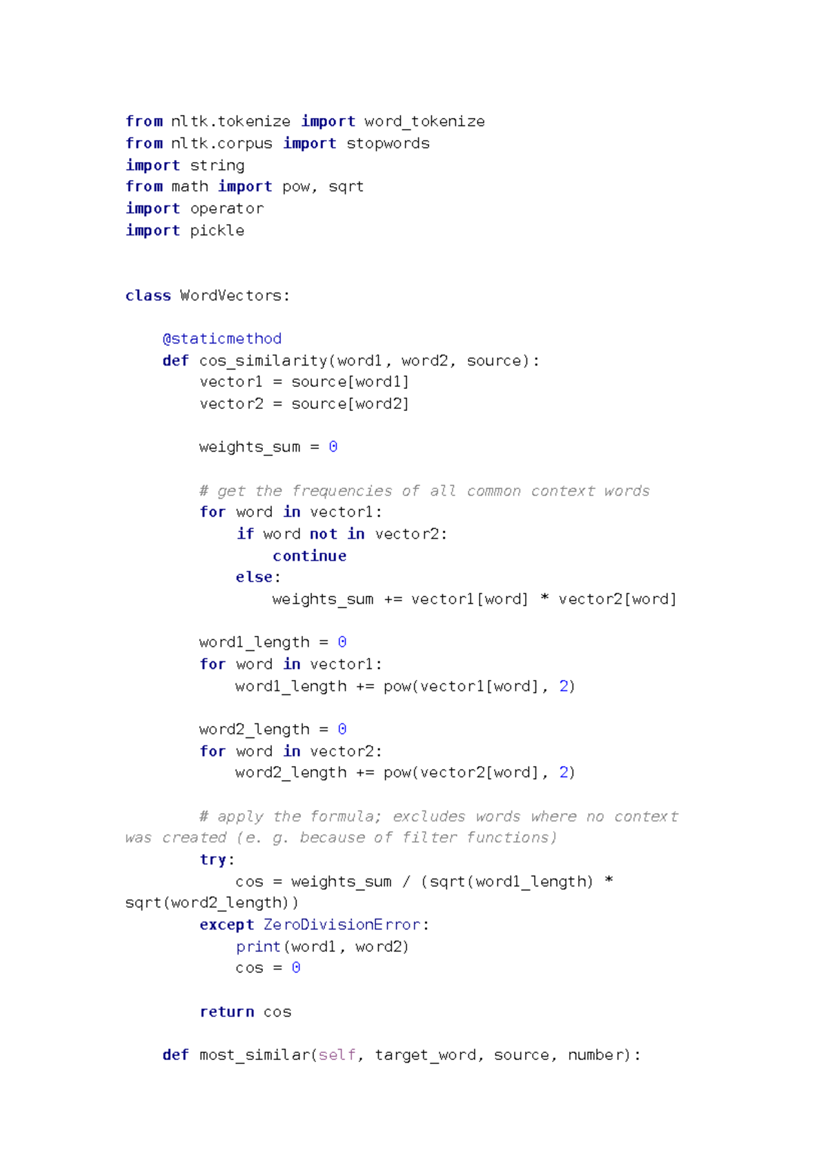 Programming task distributional semantics - from nltk import word ...