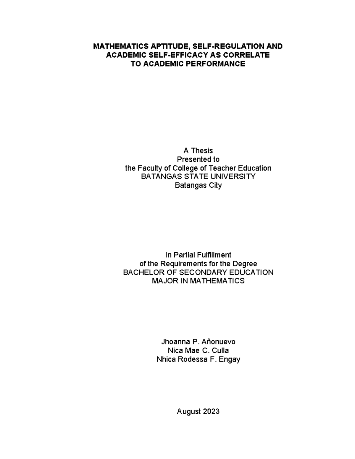 Thesis EDIT JUNE 3 - NONE - MATHEMATICS APTITUDE, SELF-REGULATION AND ...