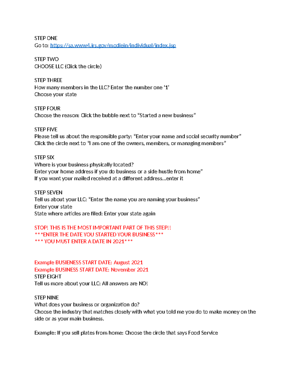 EIN Application Steps - Use these guides for taxation. - STEP ONE Go to ...