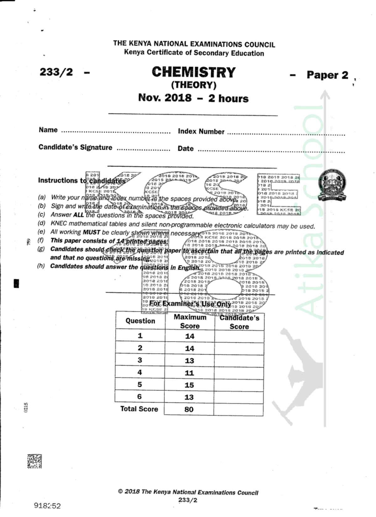 Chem-pp2 - Chem - THE KENYA NATIONAL EXAMINATIONS COUNCIL Kenya ...